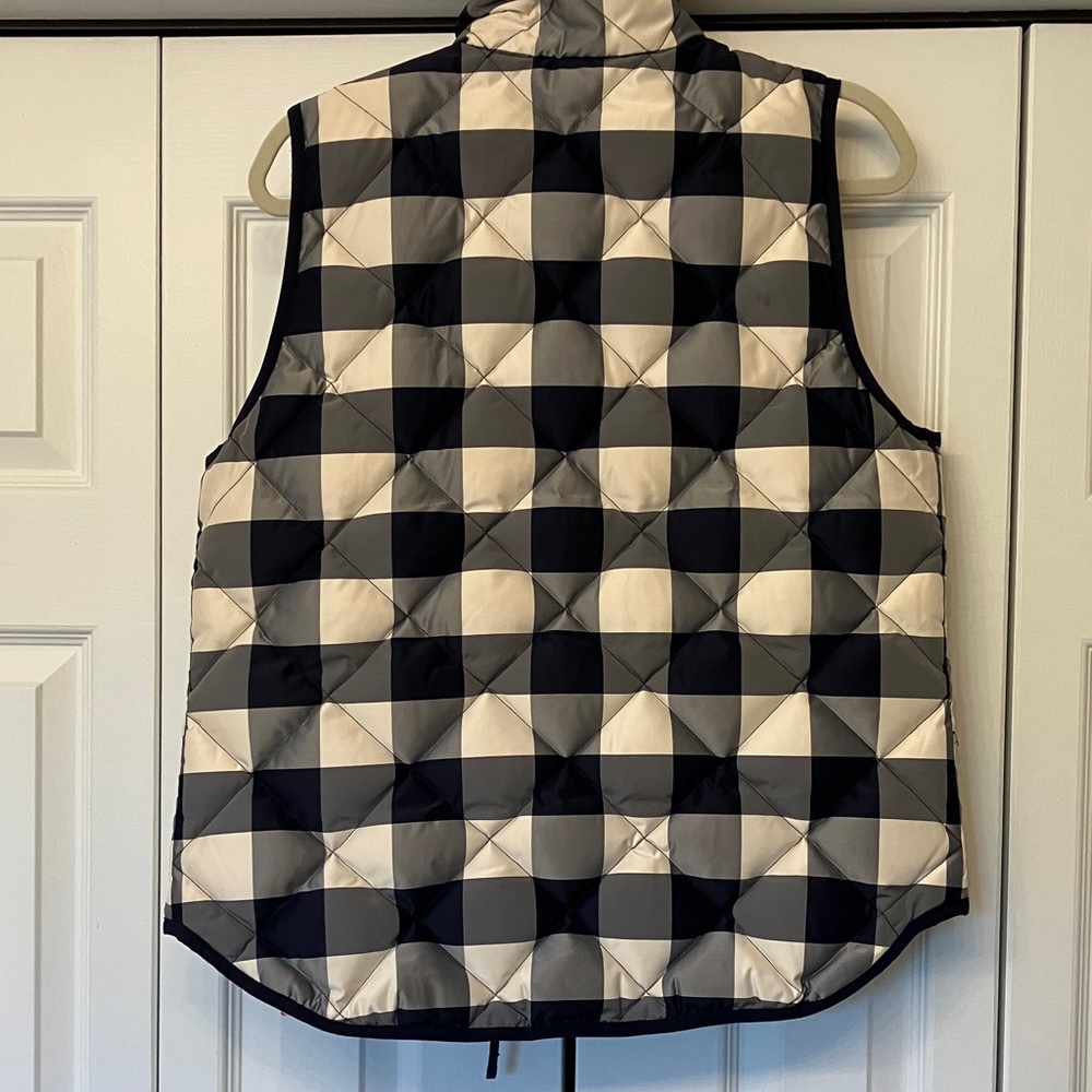 J. Crew Navy and White Gingham Checked Puffer Vest - Picture 8 of 10